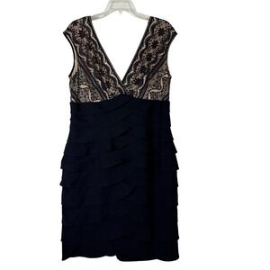 Jessica Howard Black Lace Tiered Deep V Cocktail‎ Party Dress Women Size 14
